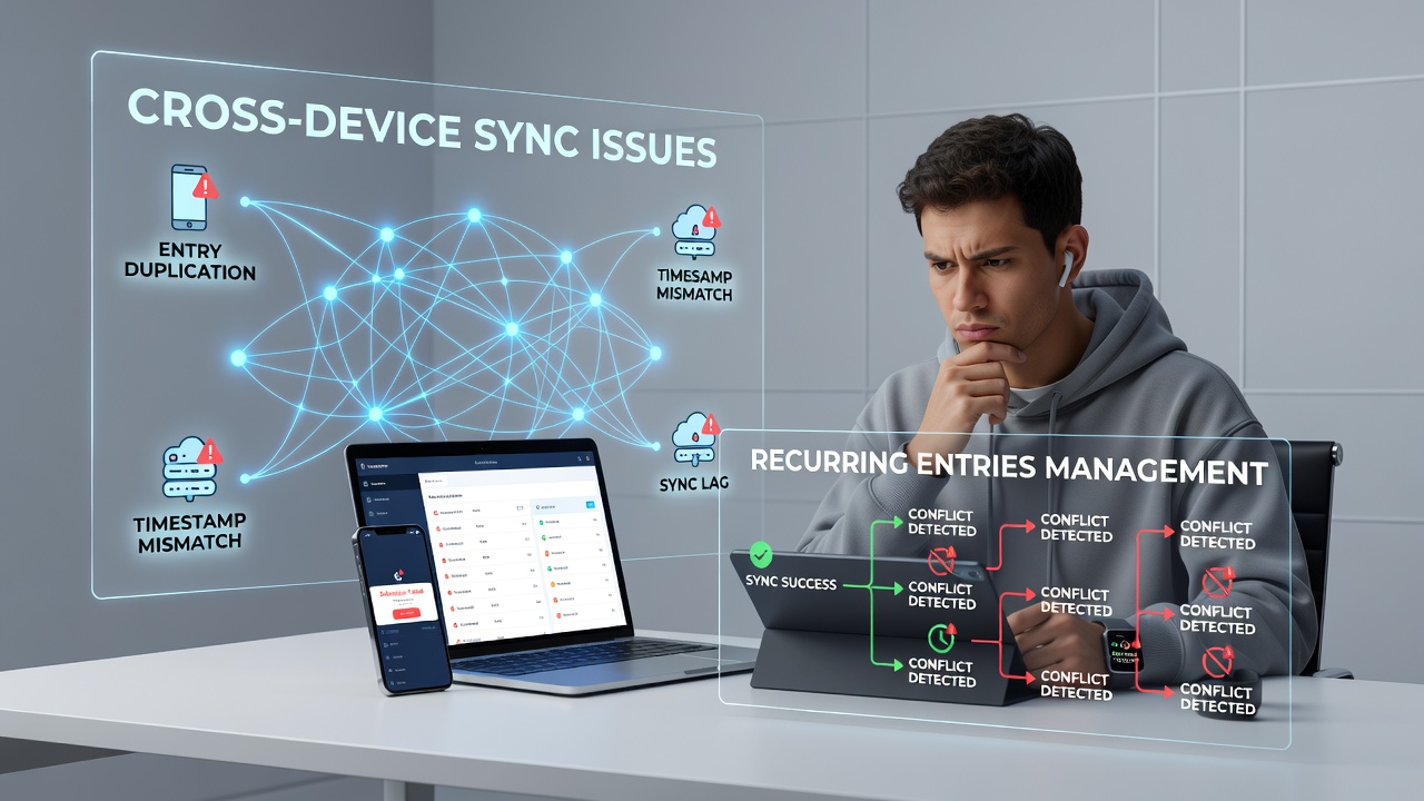 Close-up view of a smartphone and tablet screen displaying mismatched sweepstakes entry statuses during sync attempt