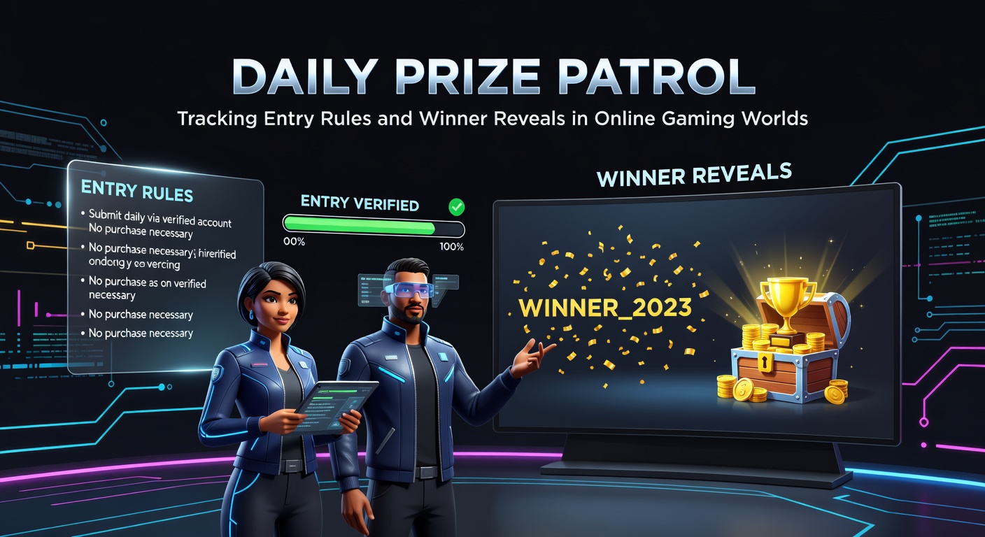 Vibrant screenshot of a daily prize patrol event in an online gaming platform, showing entry forms and countdown timers