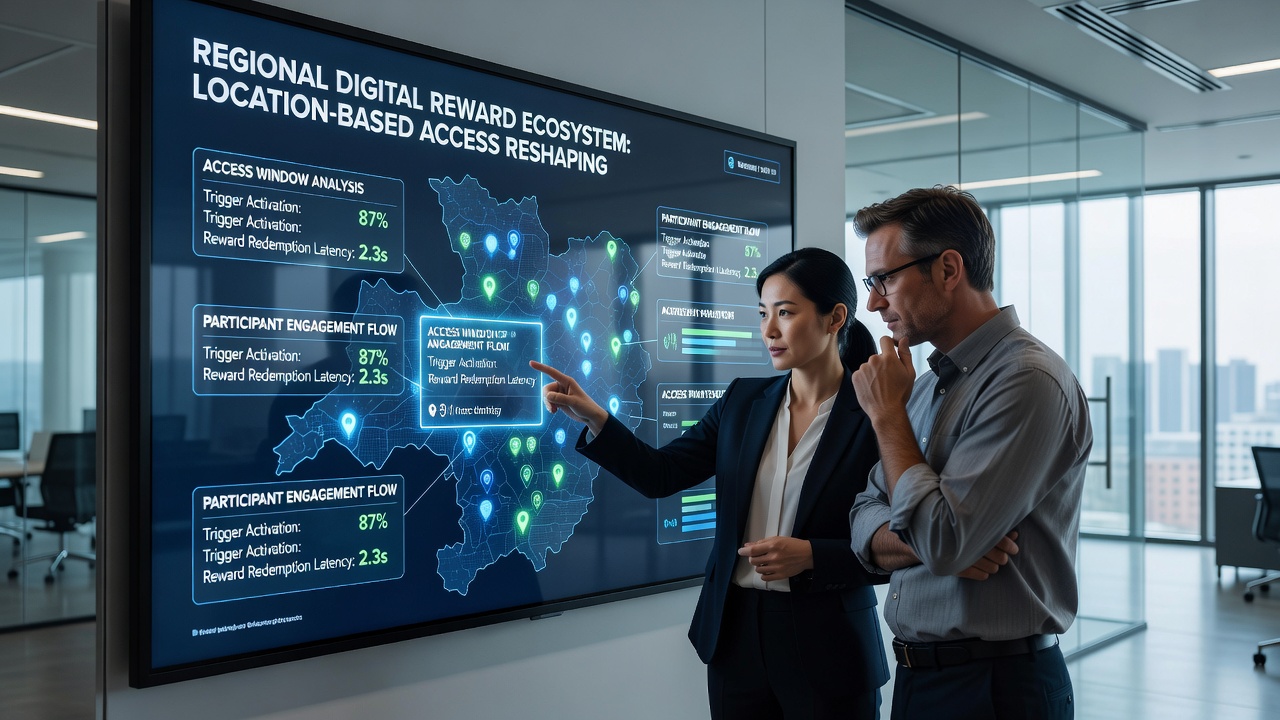 Geofencing technology mapping location-based access boundaries for digital reward participants across regions