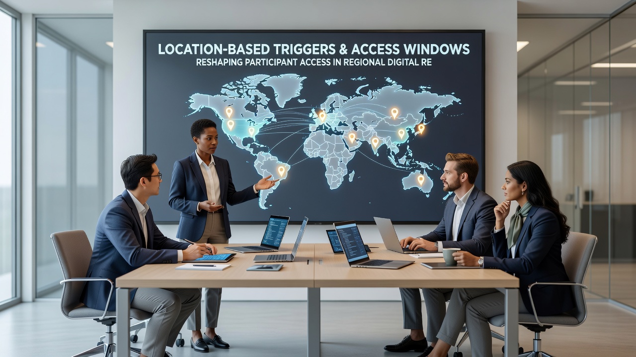 Map visualization showing varied access windows across multiple regions due to location triggers