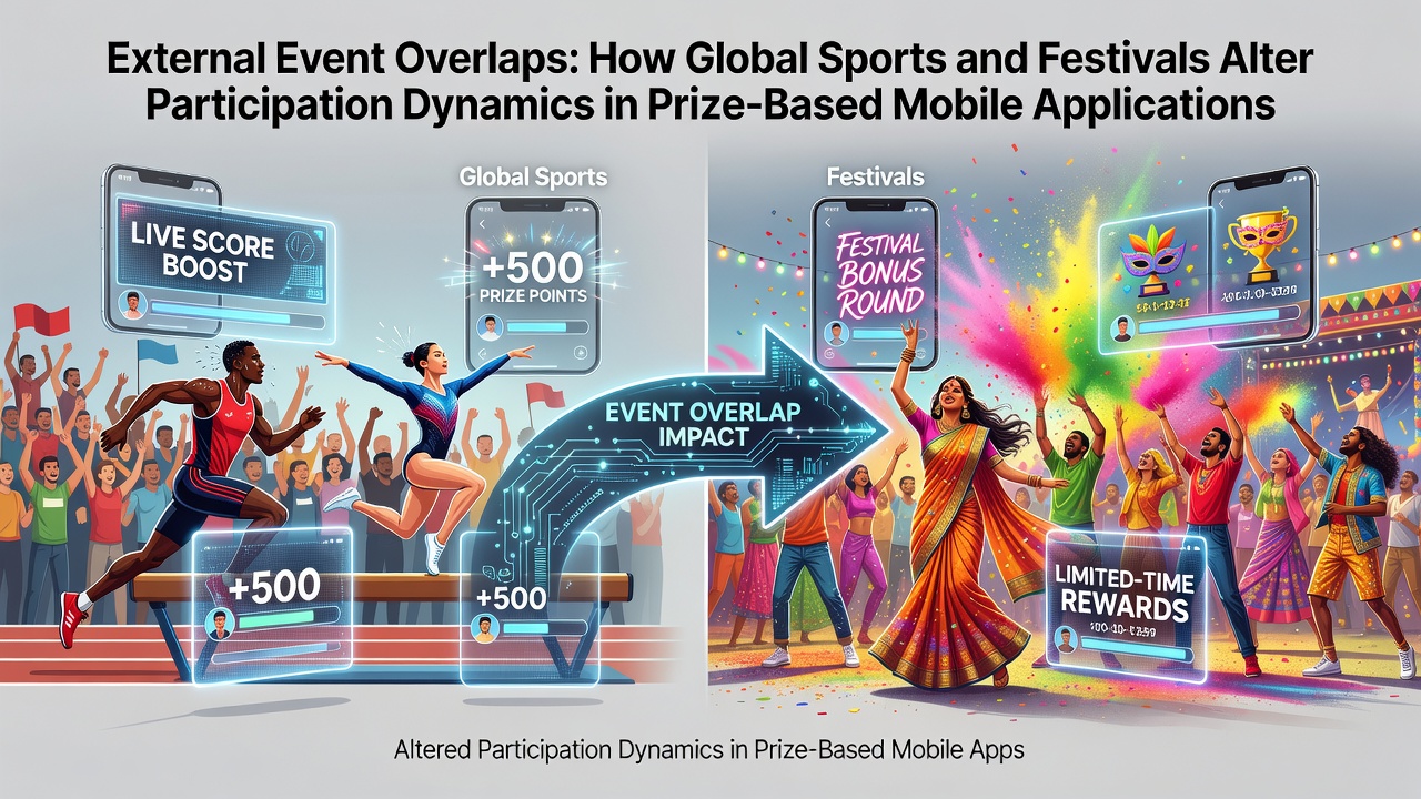 Mobile prize app dashboard displaying entry activity spikes alongside sports event schedules