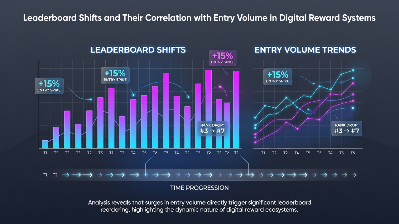 Graph showing leaderboard position changes alongside rising entry volumes in digital reward platforms