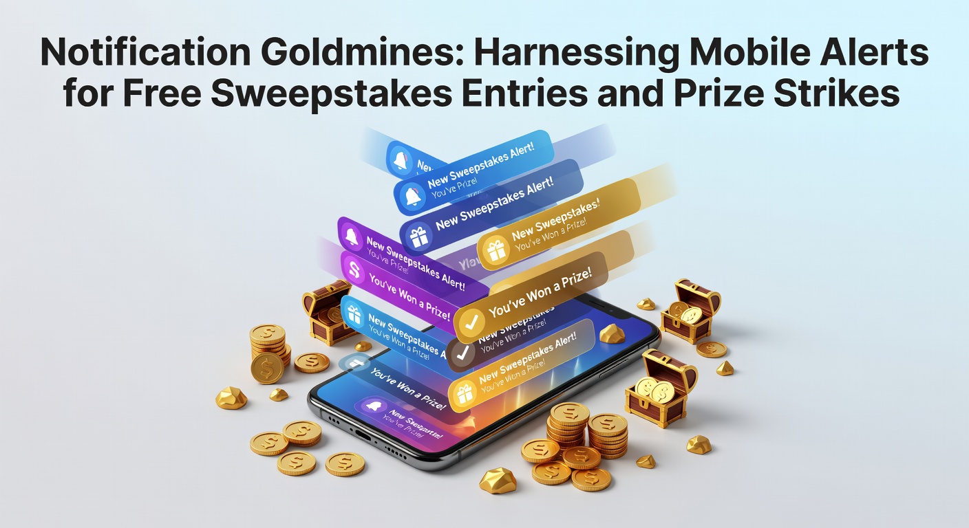 Smartphone screen displaying multiple sweepstakes notifications with entry deadlines and prize alerts