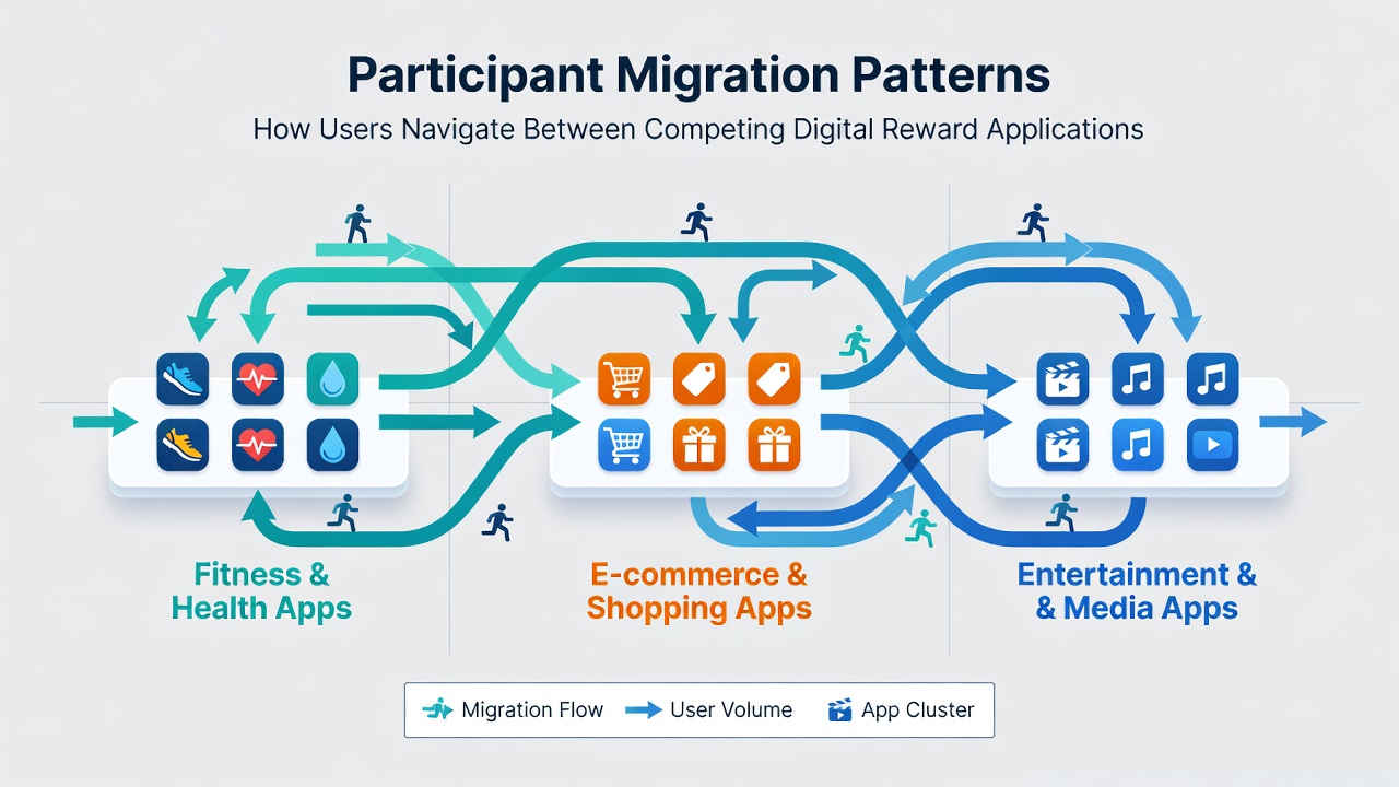 Data visualization of user migration flows between different digital reward applications