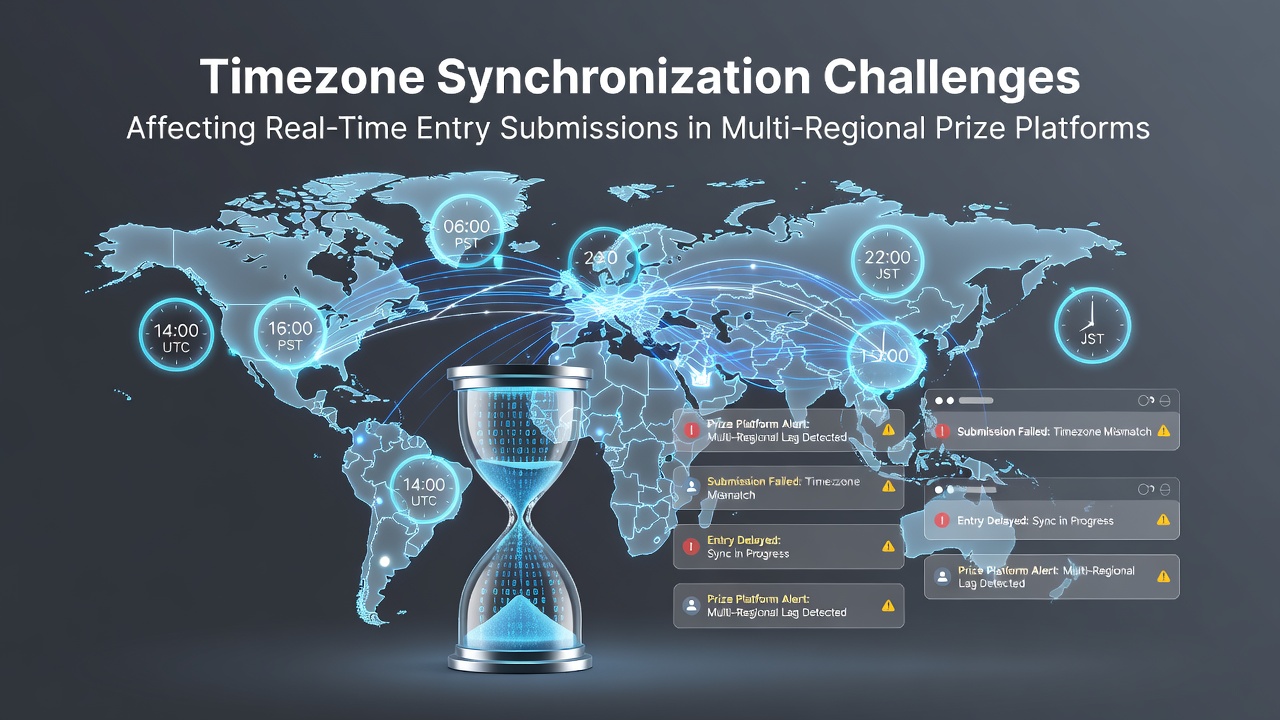 Illustration of interconnected global time zones affecting digital prize platforms
